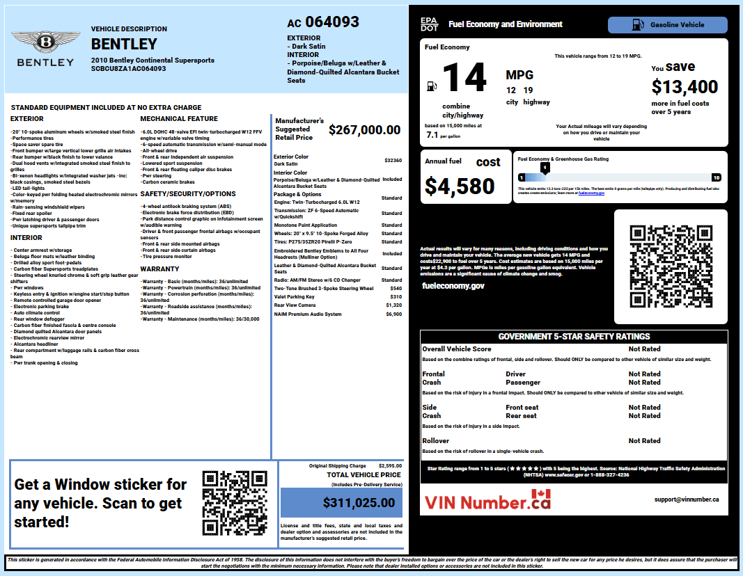 Bentley window sticker