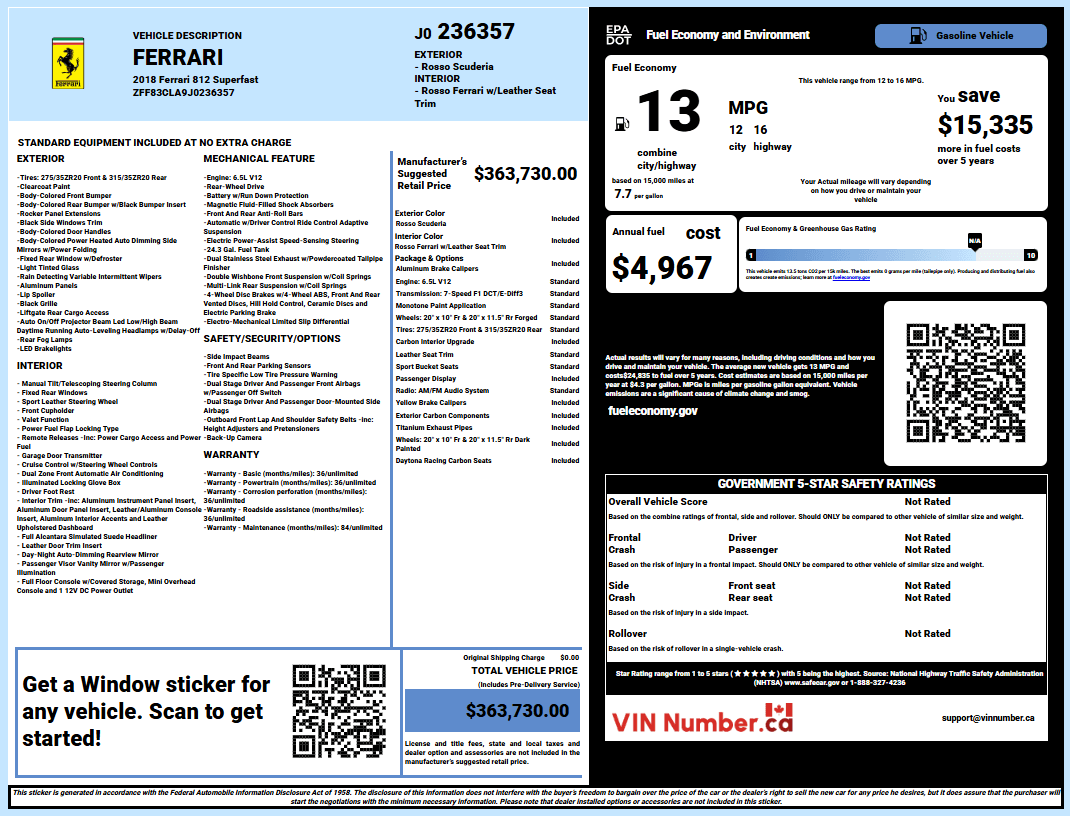 Ferrari window sticker