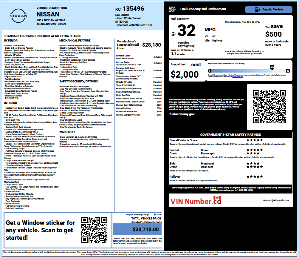 Vehicle history report preview